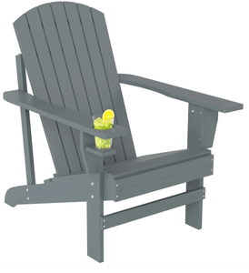 lot 346 image: Outsunny Oversized Adirondack Chair, Outdoor Fire Pit and Porch Seating, Classic Log Lounge w Built-in Cupholder, Dark Gray