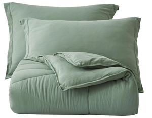 lot 351 image: Chezmoi Collection Rory Sage Green Comforter Set Queen Size 3-Piece Fluffy Soft Lightweight Bedding Triangle Quilted Stone-Washed Microfiber Comforter Set for All Season