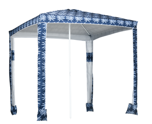 lot 353 image: Outsunny Quick Beach Cabana Canopy Umbrella, 6.5 Easy-Assembly Sun-Shade Shelter with Sandbags and Carry Bag, Cool UV50 Fits Kids & Family, Blue Coconut Palm