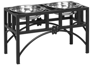 lot 355 image: Adigyco Double Stainless Steel Heavy Duty Dog Food Bowl Elevated Pet Feeding Station for Medium Dogs, 17 inches