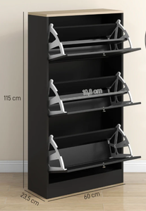lot 37 image: HOMCOM Modern Shoe Storage Cabinet with 3 Flip Drawers and Adjustable Shelves for 12-18 Pairs of Shoes, Black