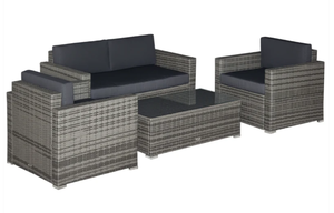 lot 39 image: Outsunny 4 Piece Wicker Patio Furniture Set with Cushions, Outdoor Sectional Furniture with 2 Sofa, Loveseat, and Glass Top Coffee Table, Conversation Sofa Sets for Garden, Black
