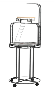 lot 128 image: PawHut Parrot Stand Large Bird Perch Stand with Toy Hook & 3 Ladders, Parrot Perch, Bird Wooden Stand, Gray (Missing Hardware. Missing Parts C,L1, & L2 In Manual)