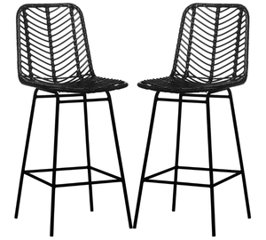 lot 130 image: HOMCOM Set of 2 Rattan Barstools Wicker Counter Stools with Steel Legs and Footrest for Dining Room Kitchen Pub Black
