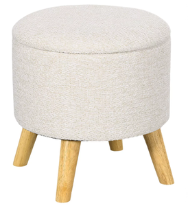 lot 132 image: Aghana Digitals Cream White Storage Ottoman Stool Linen Fabric Padded Seat, Multifunctional Indoor