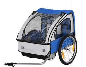 lot 134 image: Aosom 2-Seat Child Bike Trailer for Kids with a Strong Steel Frame, 5-Point Safety Harnesses, & Comfortable Seat