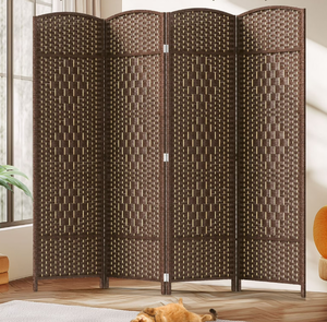 lot 135 image: Jostyle 6ft Tall Room Divider with Hand-Woven Design, 4-Panel Folding Privacy Screen Freestanding Mocha (Minor Transit Damage)