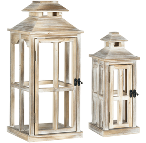 lot 244 image: HOMCOM 2 Pack 2820 Large Rustic Wooden Lantern Decorative, IndoorOutdoor Lantern for Home Dcor (No Glass), Natural