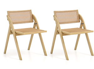 lot 357 image: Slickblue Set of 2 BrownNatural Rustic Style Non-Upholstered Foldable Dining Chairs with Rattan-Style Seat (Rubber Wood Frame) (Maybe Missing Hardware)
