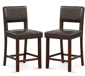 lot 49 image: Costway Set of 2 Upholstered Linen Bar Stools 24.5 Wooden Dining