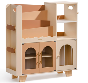 lot 106 image: ROBUD Childrens Bookshelf Caramel Wooden Multi-Tier Toy Storage Box Cabinet for Large Picture Books Kids Furniture 29.46 x 79.25 x 88.9 cm