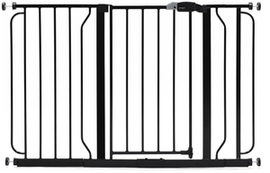lot 107 image: Regalo Easy Step 49-Inch Extra Wide Baby Gate, Includes 4 & 12 Inch Extension, 4 Pack of Pressure Mount and Wall Mount Kit, Black (Maybe Missing Hardware)