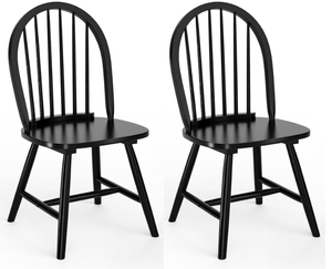 lot 114 image: HAPPYGRILL 2 Pieces Wooden Dining Chairs Set, Vintage Armless Windsor Chairs, Kitchen Dining Chairs with Backrest, Black