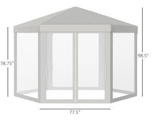 lot 261 image: Outsunny Outdoor Cathedral Style Roof Party Gazebo with Mesh Walls - Cream White