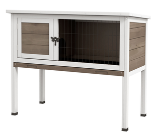 lot 263 image: PawHut Wooden Rabbit Hutch with Openable Asphalt Roof, Tray, Brown 33.1 x 16.9 x 27.6