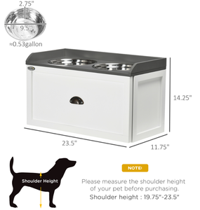 lot 264 image: PawHut Pet Feeding Station Pet Dish Bowl Set with Storage, 2 Elevated Dog Bowls for Large Sized Dogs, White