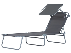 lot 267 image: Outsunny Outdoor Pool Chaise Lounge Chair, Folding Tanning Chair with Sun Shade, Gray
