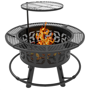 lot 268 image: Outsunny Wood Burning Fire Pit, Charcoal BBQ Grill, Portable Firepit with Cooking Grate, Pan, and Poker, 33, Black
