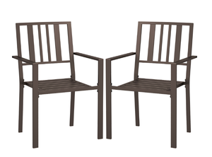 lot 270 image: Outsunny Patio Dining Chairs with Metal Slatted Design, Dark Brown