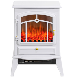 lot 274 image: HOMCOM Electric Fireplace Heater Freestanding Fireplace Stove with 3-Side Realistic Flame Overheat Protection 750W1500W, White 15.4 W x 9.4 D x 22.4 H