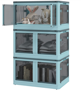 lot 276 image: HOMCOM 3 Packs of Collapsible Stackable Storage Bins with Lids, Wheels, 32 Gal, Blue 28.75 x 19 x 15.75