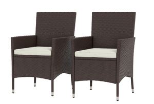 lot 278 image: Outsunny 2 PCS Rattan Wicker Dining Chairs with Cushions and Anti-Slip Foot, Patio Stackable Chairs Set for Backyard, Garden, Lawn, Dark Coffee