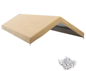 lot 286 image: Outsunny 20 x 10 Carport Replacement Canopy for Model 84C-207WT or 84C-386V00WT with Ball Bungee Cords, Beige (Only Cover)