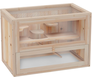 lot 288 image: PawHut 2-Level Hamster Cage Mice and Rat House, Small Animal Habitat for Guinea Pigs, Chinchillas with Openable Top, Front Door, Shelf and Ladder, Natural