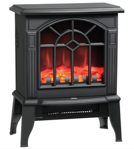 lot 289 image: HOMCOM Electric Fireplace Heater, Freestanding Fireplace Stove with Realistic Flames Overheating Protection 750W1500W, Black 14.25W x 9.5D x 18H