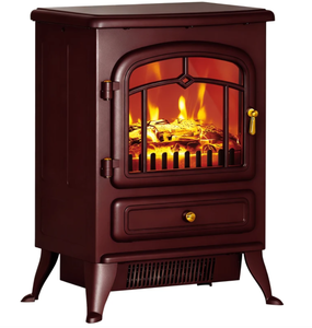 lot 291 image: HOMCOM 22 Electric Fireplace Heater, Freestanding Fire Place Stove with Realistic LED Flames and Logs, and Overheating Protection, 725W1450W, Red 16.25 x 11 x 21.5