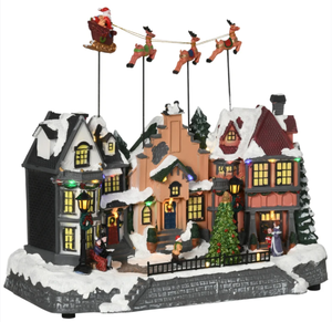 lot 292 image: HOMCOM Christmas Village, Santa & Deer Skating Pond Animated Winter Wonderland Set with Multicolored LED Light, Battery Operated Christmas Decoration