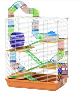 lot 293 image: PawHut 5 Tiers Hamster Cage Portable Animal Travel Carrier w Exercise Wheels Tube, Orange