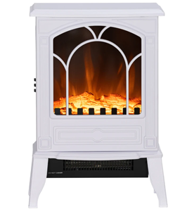 lot 294 image: HOMCOM Electric Fireplace Heater, Freestanding Fireplace Stove with Realistic Flame Effect Overheat Protection 750W1500W White 15.25x9.5x22.25