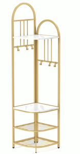 lot 363 image: Costway 4-Tier Coat Rack Corner Hall Tree with Shoe Storage Bench, White 16.5 x 16.5 x 71