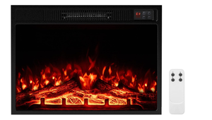lot 434 image: COSTWAY 23 Inches Electric Fireplace Insert, 750W1500W Fireplace Heater with Remote Control, Adjustable Flame Color & Brightness, 1H-8H Timer, Thermostat and Overheat Protection Log