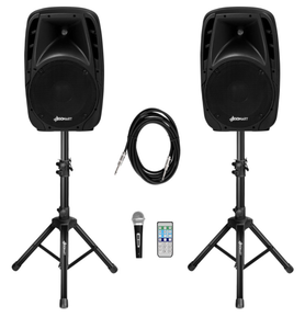 lot 172 image: Costway Dual 10 Inch 1600W Powered Mic Speaker Speakers with Bluetooth