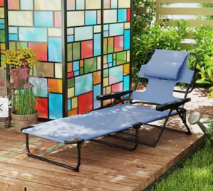 lot 183 image: Outsunny Outdoor Chaise Lounge Chair with 4-level Reclining Back, Outdoor Tanning Chair with Reading Hole