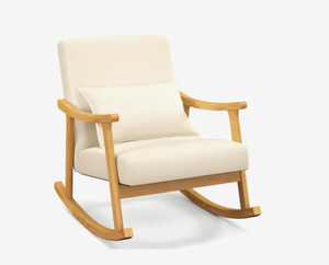 lot 184 image: Costway Upholstered Rocking Chair with Pillow and Rubber Wood Frame