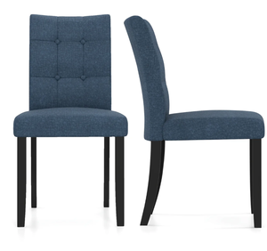 lot 377 image: Costway Set of 2 Tufted Dining Chairs Armless with Rubber Wood Legs, Dark Blue