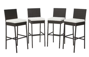 lot 379 image: Costway Set of 4 Wicker Brown Metal Frame Stationary Bar Stool Chair with Off-white Solid Seat