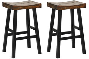 lot 452 image: ERGOMASTER Wooden Saddle Bar Stools Set of 2, 29-inch Bar Height Backless Rustic Barstools for Kitchen Island, Dining Room, Pub