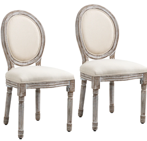 lot 453 image: HOMCOM Vintage Armless Dining Chairs Set of 2, French Chic Side Chairs with Curved Backrest and Linen Upholstery for Kitchen, or Living Room, Cream White