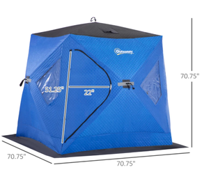 lot 454 image: Outsunny 2 Person Insulated Ice Fishing Shelter Pop-Up Portable Ice Fishing Tent with Carry Bag and Anchors for Lowest Temps -22, Dark Blue