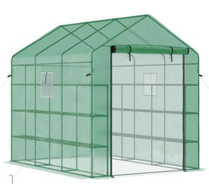 lot 187 image: Outsunny 8 x 6 x 7 Temporary Greenhouse for Growing Flowers with Mesh Door & Windows Green (USED)