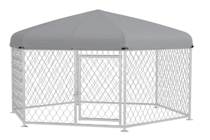 lot 191 image: PawHut 6.9 x 6.1 x 4.9 Dog Kennel Outdoor for Medium and Large-Sized Dogs with Waterproof UV Resistant Roof, Silver (Missing Part J See Photos For More Info)