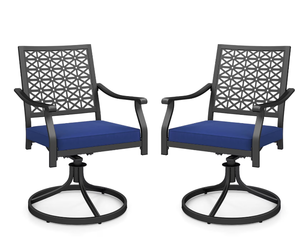 lot 193 image: Costway 2 PCS Outdoor Swivel Chairs Patio Dining Chairs with Padded Cushions High Back Navy