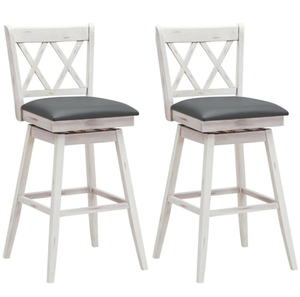 lot 382 image: Costway 2 Pieces 29 Inch Swivel Counter Height Barstool Set with Rubber Wood Legs