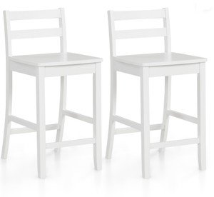 lot 383 image: Costway Wooden Bar Stools Set of 2 with Ergonomic Backrest and Footrest