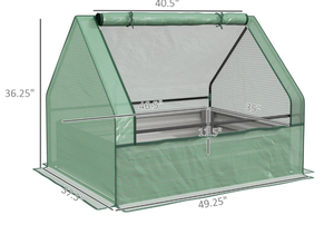 lot 461 image: Outsunny Raised Garden Bed, Outdoor Metal Planter Box with Mini Greenhouse, Green and Silver (Maybe Missing Hardware)