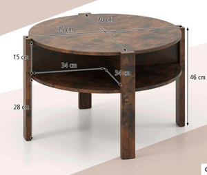 lot 466 image: Costway 2-Tier Round Coffee Table wStorage, 75 cm Tea Cocktail Table w 4 Shelves (Missing Hardware. Attempted To Assemble)